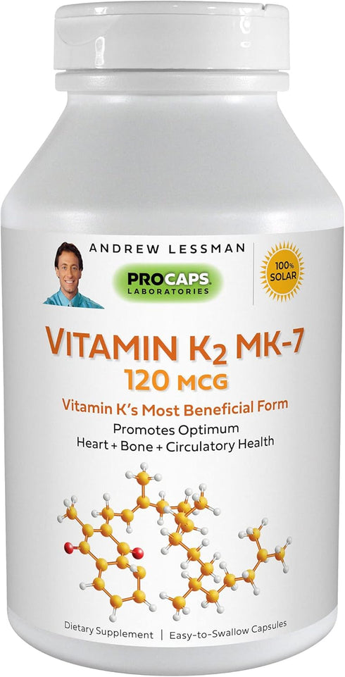 ANDREW LESSMAN Vitamin K2 MK7 120 mcg 30 Softgels – Essential for Healthy Calcium Utilization, Promotes Optimum Skeletal, Heart and Arterial Healt...