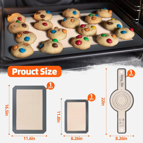 2+1 Professional Silicone Baking Mat & Long-Handled Silicone Bread Sling Set, Anti-Stick And Easy to Clean, Reusable Food Baking Silicone Mat to T...