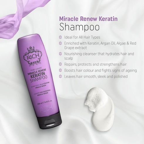 RICH Pure Luxury Miracle Renew Keratin Shampoo for All Hair Types - Repair, Protect and Strengthen Damaged Hair & Split Ends - Argan Oil, Algae & ...