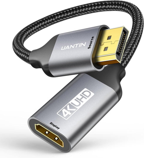 Display Port to HDMI 4K Adapter | Braided DP DisplayPort Male to HDMI Female Uni-Directional Converter for PC Dell HP AMD NVIDIA Laptop HDTV Monit...