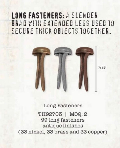 Tim Holtz Idea-Ology Fasteners Long 0.43 inches Antique Nickel, Brass and Copper Finishes, 1-Pack with 99 Pieces per Pack, Bundled with Artsiga Cr...