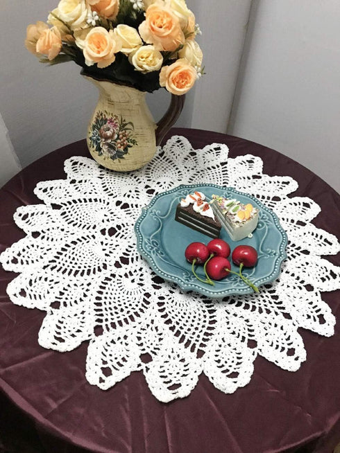 Damanni Cotton Handmade Crochet Lace Tablecloth Doilies Doily,Round,White,20 Inch,2PC...