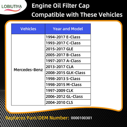 0000100301 Engine Oil Fill Cap Compatible with Mercedes-Benz E C GLE B A CLA GLK S M CLK GL CLS & More - Part No. 000 010 0301...