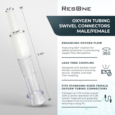 Oxygen Tubing Swivel Connectors 10-Pack, Cannula, Hose, Tube Connectors, Oxygen Line Splitter, Concentrator Supplies, 360-Degree Rotation, Medical...