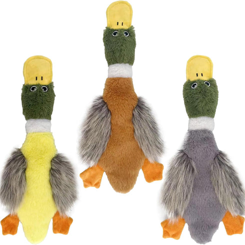 No Stuffing Dog Toys 3 Pack, Squeaky Dog Toys for Large Dogs, Plush Toys for Aggressive Chewers, Indestructible Crinkle Paper Duck Dog Toy, Puppy ...