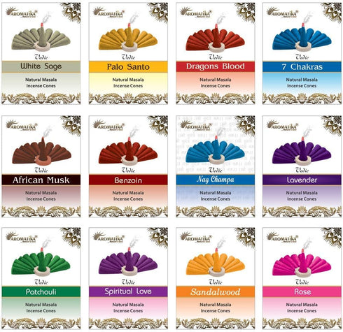 ARO VATIKA Vedic Natural Masala 120 Incense Cones in Pack of 12 Boxes |12 Assorted Fragrances Dhoop Cones | Best for Prayer, Reiki, Meditation and...