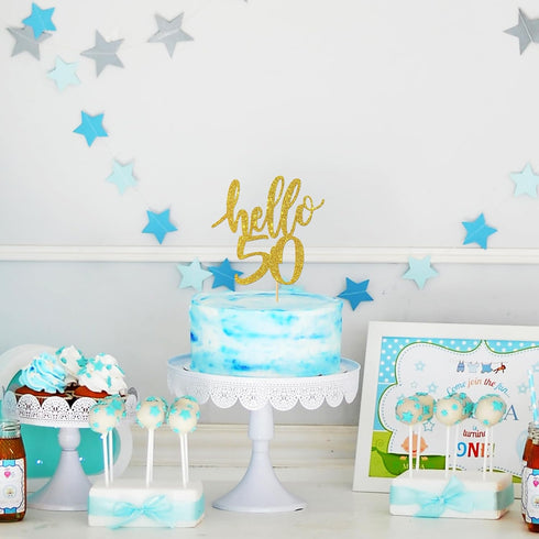 Hello 50 Cake Topper - 50th Birthday / 50th Anniversary Party Cake Decoration, 50th Birthday / 50th Anniversary Party Decorations Supplies (Gold, ...