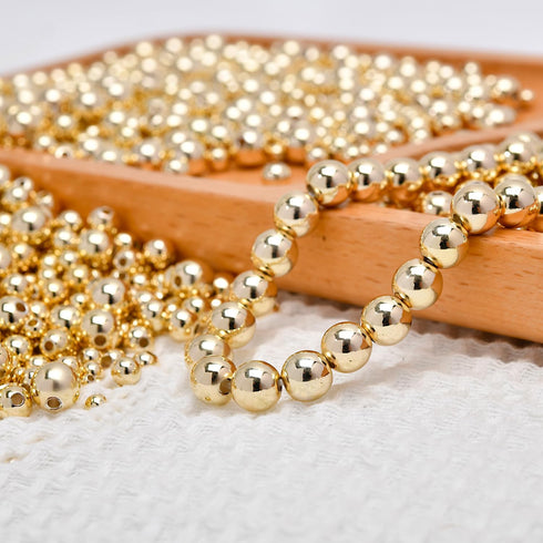 50pcs 14K Gold Beads,Seamless Gold Round Beads,Brass Loose Beads,Spacer Beads That Do Not Fade Easily,Gold Beads for Bracelet Necklace Making (8MM...