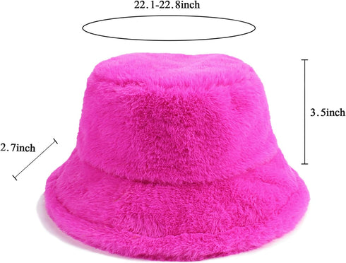 Winter Fluffy Fuzzy Bucket Hat Plush Furry Faux Fur Fisherman Hats Warm Hat for Women...