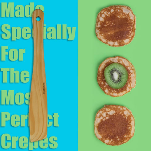 Kuchengerate 3.5 inc Crepe Spreader and 12 inc Wooden Spatula Turner Crepe Maker Set - T Shaped Structure - Handmade Natural Beech Wood - No Paint...