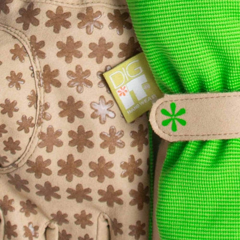 Dig It Handwear - Women's Nail and Fingertip Protector Gardening Gloves - XL - Green Tan...
