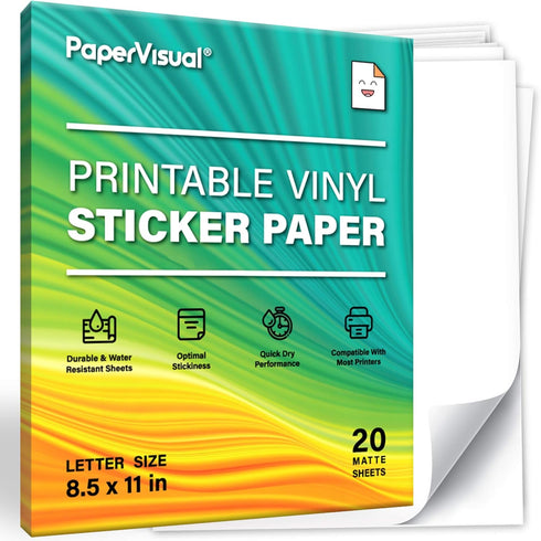 Printable Permanent Vinyl Paper - 20 Sticker Sheets For Printer - Matte White Waterproof Sticker Paper - Thick Tear-Resistant Sticker Printer Pape...