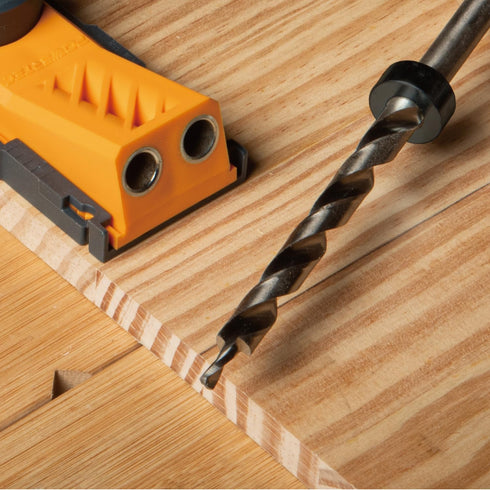 POWERTEC 71933-P2 1/4" Hex Shank Pocket Hole Drill Bit, Replacement Twist Step Drill Bit with Depth Stop Collar for Pocket Hole Jig System, Precis...