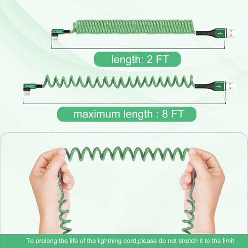 Coil iPhone Charger Cable USB A to Lightning Cord (2ft to 8ft) Mfi Certified CarPlay Right Angle (Sage Green)...
