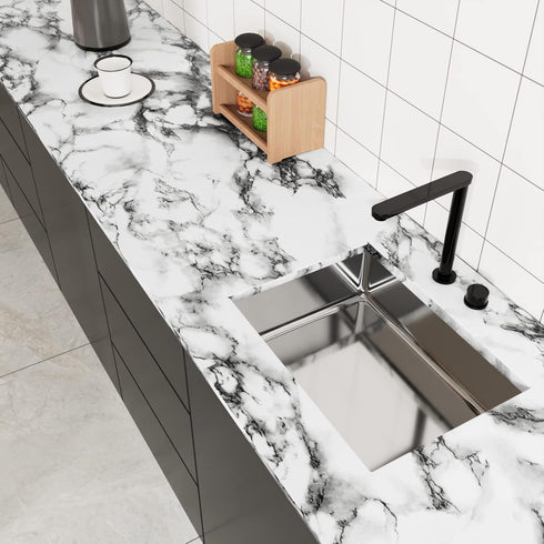 White Black Marble Wallpaper Peel and Stick 15.8'' x78.7'' Marble Contact Paper Countertop Peel and Stick Waterproof Self Adhesive Removable Wall ...
