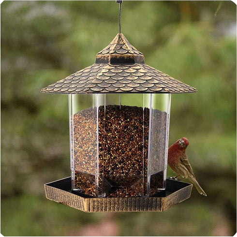 Twinkle Star Wild Bird Feeder Hanging for Garden Yard Outside Decoration, Hexagon Shaped with Roof...