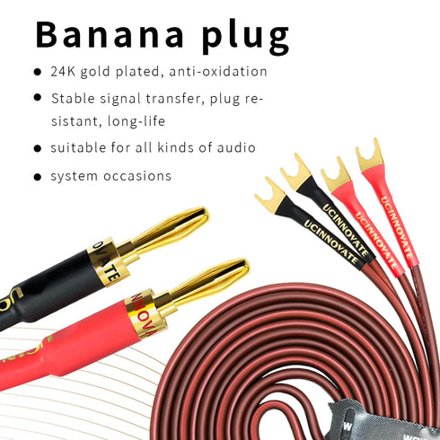 UCINNOVATE 2 Pack HiFi OFC Speaker Cable with Banana Plug to Jumper Spade, Banana Plug to U Fork Plug 14AWG Speaker Wire Cord Jumper Bridge Cable ...