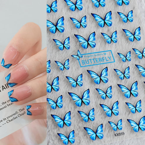 2 Sheets Butterfly Nail Art Stickers 3D Summer Nail Art Design Black Blue Butterfly Nail Designs 3D Butterfly Sticker Manicure Sliders Nail Art Su...