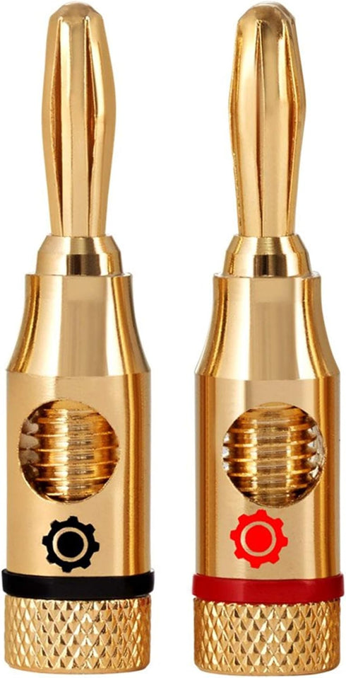 24K Gold Plated Speaker Banana Plugs – 12 Pairs/ 24 pcs – Open Screw Type, for Speaker Wire, Home Theater, Wall Plates and More (12 Red, 12 Black)...