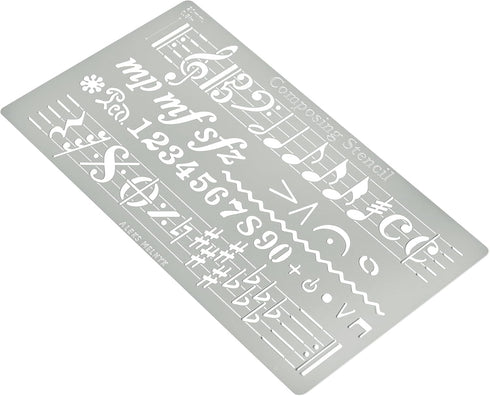 Aleks Melnyk No.424 Metal Stencil, Song Writer's Composing Template for Music Notes, 1 PC, Large Symbols, Bullet Journaling, Bookmark, Engraving W...