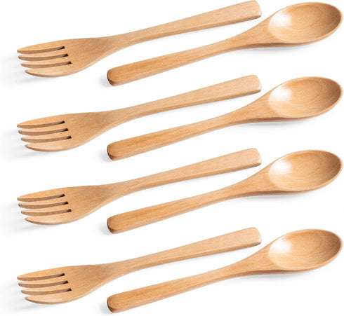 8Pcs Schima Wooden Utensil Set Including Wooden Spoons and Wooden Forks,Reusable Handmade Natural Wooden cutlery, Eco-Friendly Wood Flatware Sets ...