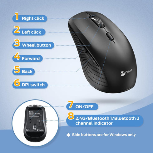 iClever Wireless Bluetooth Mouse, Dual Mode(Bluetooth+USB), Rechargeable Mouse, Multi-Devices Mouse for Small Sized Hands with 4 Adjustable DPI, S...