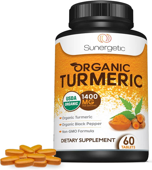 USDA Certified Organic Turmeric Supplement – Includes Organic Turmeric & Organic Black Pepper – 1,400mg of Turmeric per Serving - 60 Count (Pack o...