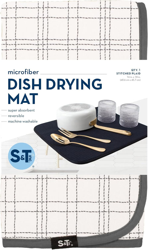 S&T INC. Dish Drying Mat, Highly Absorbent Microfiber Kitchen Counter Mat, Dish Drying Pad for Dishes, Utensils, Pots and Pans, Large 16" x 18", S...