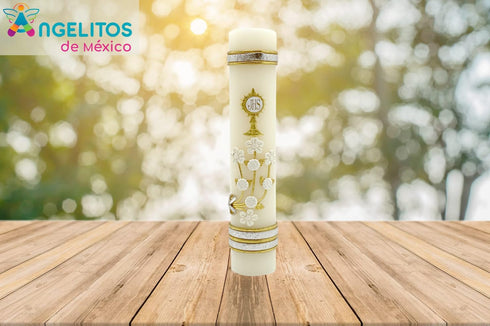 Angelitos de Mexico First Communion Prayer Candle Adorned with The Holy Spirit Dove A Blessed Mass Religious Keepsake...