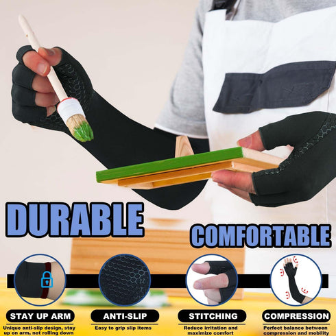 Long Copper Arthritis Gloves for Carpal Tunnel, Compression Gloves for Hand Pain Relief, Wrist Arm Support, Fingerless Typing Gloves for Rheumatoi...