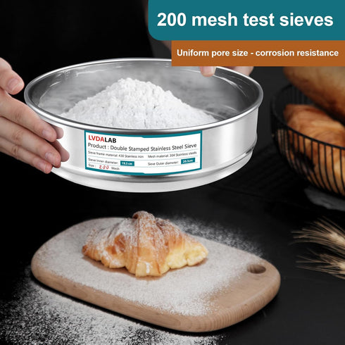 304 Stainless Steel Mesh Lab Sieve, 200 Mesh (0.075mm) Aperture Test Sieve, 7.9Inch(20cm) Diameter Analysis Sample Test Sieves for Industrial Labo...