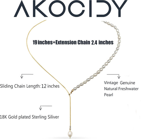 Pearl Choker Necklace 18K Gold Pearl Pendant Chain (Y Shape choker)...