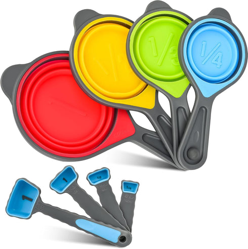 Smithcraft Silicone Measuring Cups and Spoons Set, Collapsible Measuring Cups Set for Baking & Kitchen Colorful Measure...