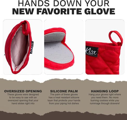 Oven Mitts Heat Resistant – (Red Color) Mini Oven Mitts, Silicone Gloves Heat Resistant, Kitchen Gloves for Cooking, Silicone Oven Mitts & Pot Hol...
