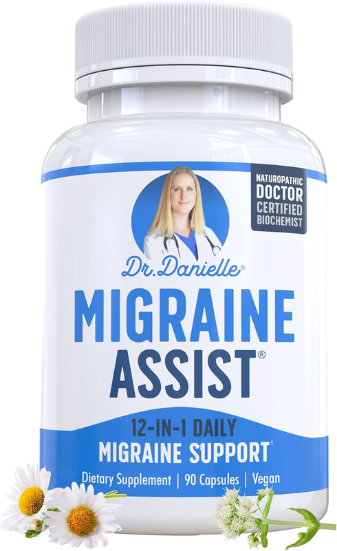 Best Migraine Relief Product with Magnesium - Migraine Assist Supplement with Quercetin, Feverfew, Butterbur, CoQ10 from Dr. Danielle, 90 Capsules...