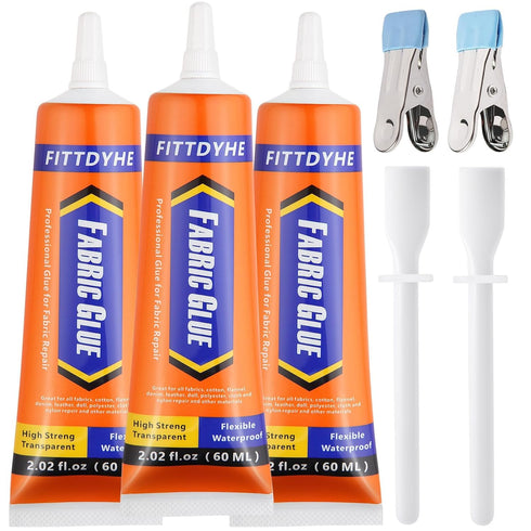 3Pcs Fabric Glue Permanent, 60 ML Washable Clear Clothing Glue, Super Fabric Glue for Rhinestones, Patches, Clothes, Denim, Leather, Polyester, Fa...