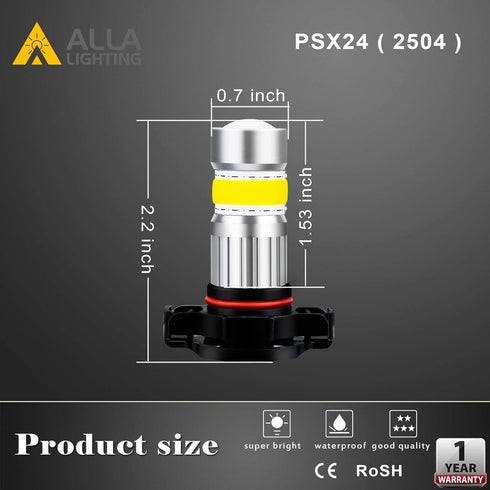 Alla Lighting 2800lm PSX24W 2504 LED Fog Light Bulbs 3000K Amber Yellow Xtreme Super Bright COB-72 SMD 12V122766...