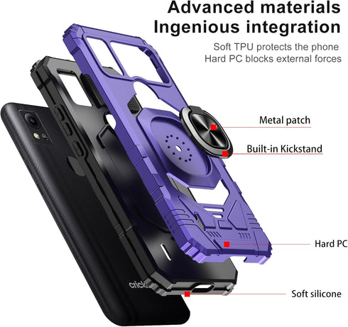 Ailiber for AT&T Motivate 4 Case with Stand, Cricket Icon 5 Phone Case with Screen Protector, for Magnetic Car Mount, Military Grade, Shockproof R...