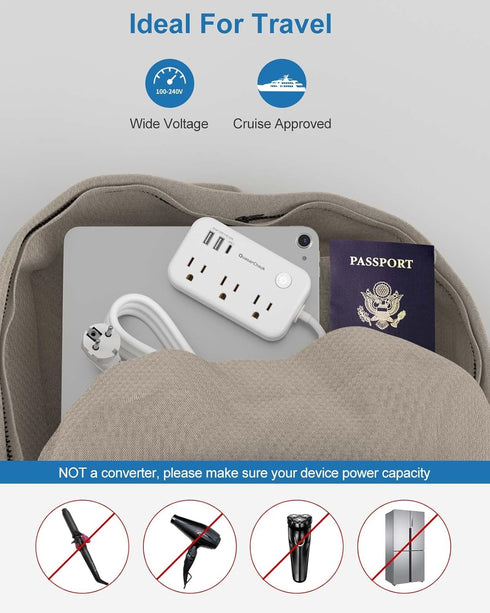 European Travel Plug Adapter, US to Europe Plug Adapter with 3 AC Outlets and 3 USB, Type E/F - International Power Strip for USA to Europe EU Ger...