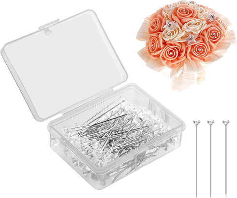 100 PCS Bouquet Pins Flower Pins, 1.5'' Straight Pins Clear Sewing Pins Crystal Diamond Head Pins for Craft Wedding Jewelry Decoration...