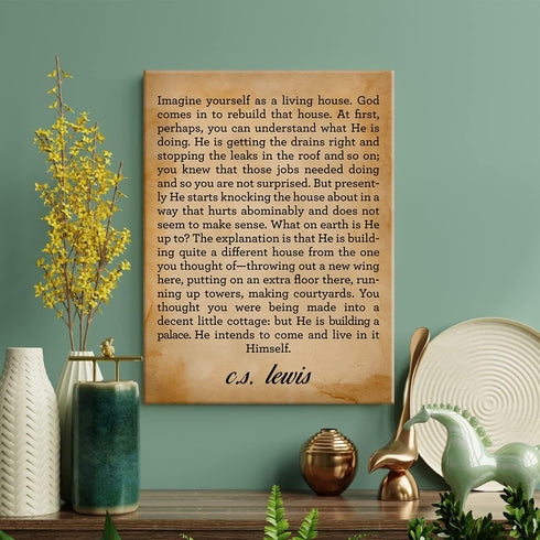 LEXSIVO Inspirational Quote Christian Retro Print Canvas Wall Art Home Decor Imagine Yourself as a Living House Painting 12x15 Canvas Poster Frame...