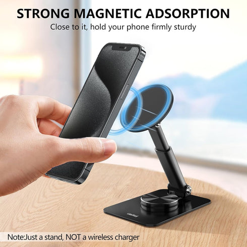 Magnetic Phone Stand Compatible with MagSafe, Phone Stand for Desk with 360°Rotation Base, Adjustable Height, Aluminum Phone Stand Compatible for ...