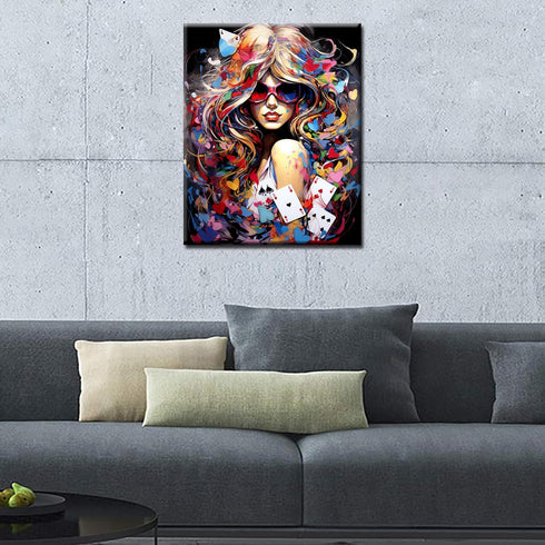 Poker Woman Girl Portrait DIY Paint by Numbers for Adults Graffiti Fashion Women Girl DIY Oil Painting Acrylic Paint Art Painting Kits Canvas with...