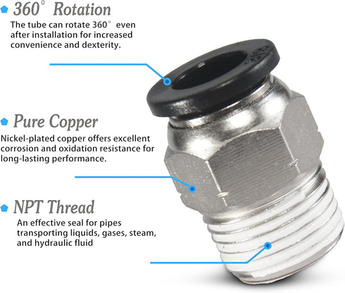 PNEUMATIC Elbow and Straight Combination 1/2 Inch Tube OD x 1/4 NPT Thread Push to Connect Fittings PC-1/2-1/4+PL-1/2-1/4(Pack of 12) (12, 1/2-1/4...