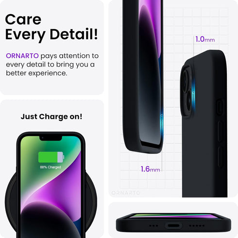 ORNARTO Compatible with iPhone 14 Case 6.1, Slim Liquid Silicone 3 Layers Full Phone Covered Soft Gel Rubber Case Protective Phone Cover 6.1 Inch-...