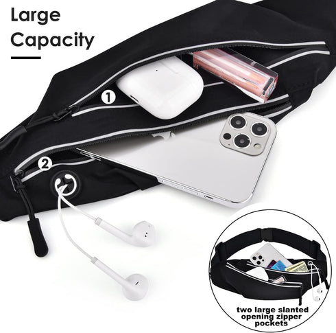 Running Belt for Men Women Waterproof Fanny Pack Crossbody Running Waist Bag Packs Running Pouch with 2 Pockets Elastic Running Belt Bag with Cell...