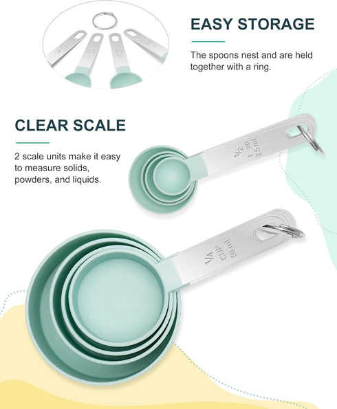 Measuring Cups and Spoons Set of 8 Pieces, nesting measuring cups for Measuring Dry or Liquid Ingredients, Stainless Steel Handle, Kitchen Gadgets...