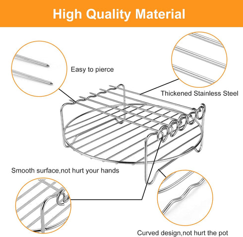 Air Fryer Rack for Air Fryer Oven, Set of 2 Multi-purpose Air Fryer Accessories Metal Double Layer Wire Rack with Skewer for Ninja, Power XL, Coso...