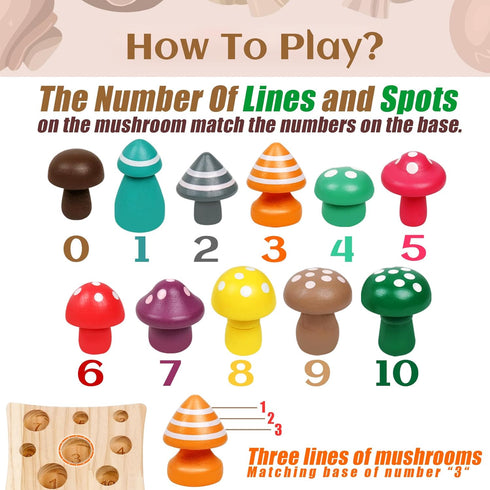 Wooden Toys Mushroom Toy Harvest Game Montessori Educational Learning Shape Sorting & Number Matching Games Sensory Training Easter Birthday Gift ...