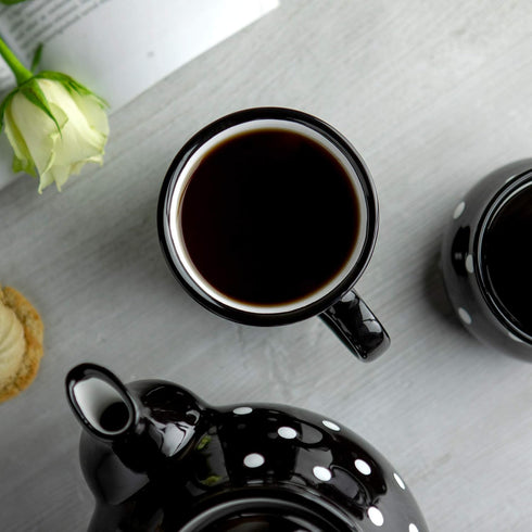 City to Cottage Handmade Black and White Polka Dot Ceramic Extra Large 17.5oz/500ml | Hot Chocolate, Coffee, Tea Mug, Cup with Handle Unique Potte...